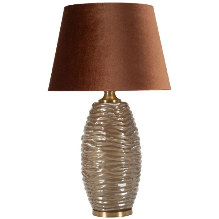 Prague Lámpara de Mesa Cristal Hierro Tela Marrón Dorado Ø45.5x79cm E27 máx.40W