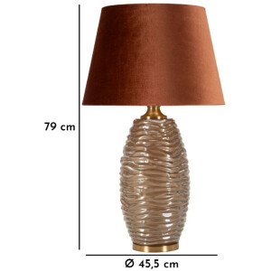 Prague Lámpara de Mesa Cristal Hierro Tela Marrón Dorado Ø45.5x79cm E27 máx.40W
