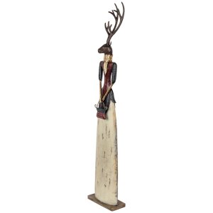 Figura Decorativa de Cierva Hembra Clayre & Eef – Metal 86cm Marrón Beige Rojo Rústico