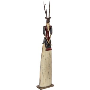 Figura Decorativa de Cierva Hembra Clayre & Eef – Metal 86cm Marrón Beige Rojo Rústico