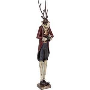Figura decorativa de ciervo Clayre & Eef Estilo Barroco Metal 83cm Marrón Rojo Dorado