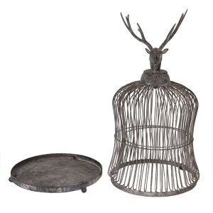 Clayre & Eef Jaula decorativa con cabeza de ciervo Antik-Grau Ø26x50cm Vintage