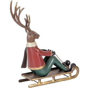 Clayre & Eef Figura decorativa ciervo en trineo 27x10x31 cm metal decoración invernal