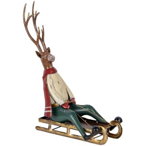Figura decorativa de ciervo en trineo Clayre & Eef 30x12x32 cm marrón beige