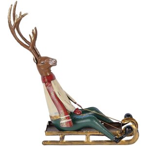 Figura decorativa de ciervo en trineo Clayre & Eef 30x12x32 cm marrón beige