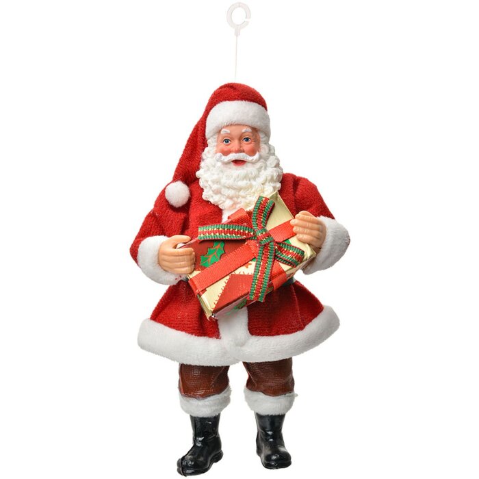 Clayre & Eef 66244 Adorno navideño Papá Noel con regalo 17cm Rojo Blanco