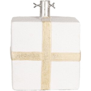 Clayre & Eef 6MG0116 Base para árbol de Navidad diseño caja regalo blanco dorado 26x24x33cm
