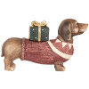 Clayre & Eef 6MG0147 Figura de perro marrón y rojo 47x14x28cm estilo rústico navideño