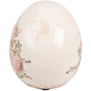 Huevo decorativo Clayre & Eef con decoración de rosas Ø 10x12cm Beige Rosa Cerámica Vintage