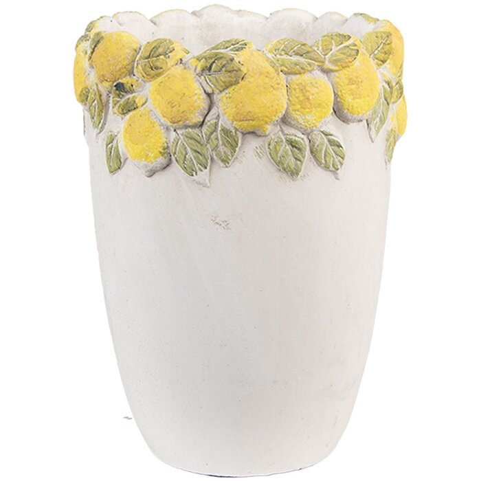 Maceta Clayre & Eef 6TE0570S Blanca Amarilla Ø13x17 cm Piedra Diseño Limones