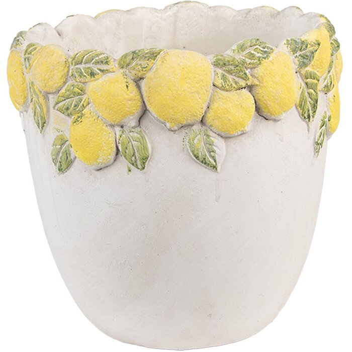 Maceta Clayre & Eef con decoración de limones Ø 20x19 cm Piedra Mediterránea