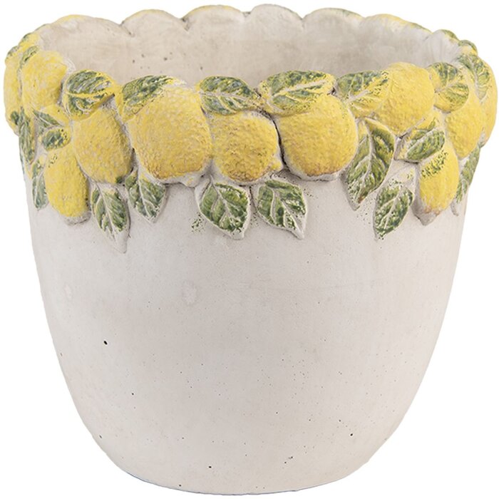 Maceta Clayre & Eef con relieve de limones Ø 16x15 cm piedra amarillo verde