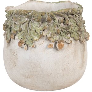 Maceta Clayre & Eef con Decoración de Hojas de Roble Beige Verde Ø19x17 cm