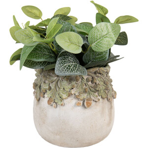Maceta Clayre & Eef con Decoración de Hojas de Roble Beige Verde Ø19x17 cm