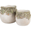 Maceta Clayre & Eef Relieve de Hojas de Roble Ø 15x13 cm Beige Verde Piedra