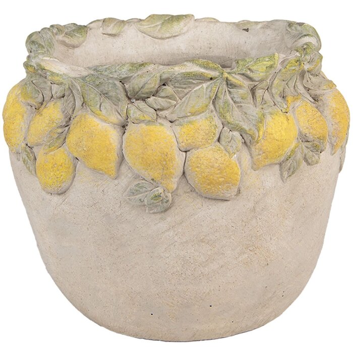 Maceta Clayre & Eef con decoración de limón Beige Amarillo-Verde Ø 22x19 cm