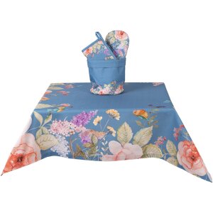 Mantel Individual Clayre & Eef FFA01BL 100x100 cm Azul Floral Algodón