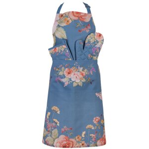 Delantal Clayre & Eef FFA41BL 70x85 cm Azul con Estampado Floral Algodón