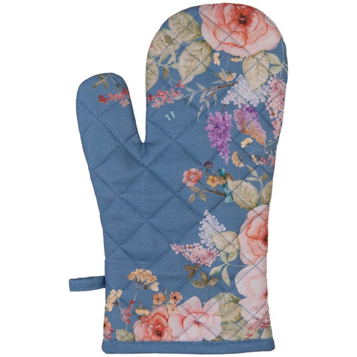 Guante de horno Clayre & Eef FFA44BL Azul Flores 18x30 cm Algodón Estilo rústico