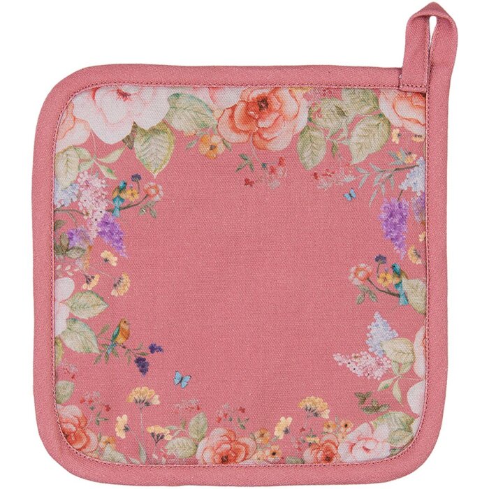 Manopla de cocina Clayre & Eef FFA45P Rosa con diseño floral 20x20 cm Algodón