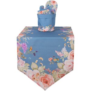 Cesta para pan Clayre & Eef FFA50BL Azul Ø 15x16 cm Algodón con diseño floral