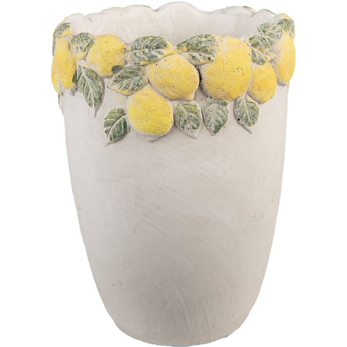Maceta Clayre & Eef con decoración de limón Stein Ø17xH23cm Blanco Amarillo Verde