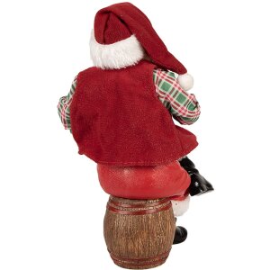 Figura decorativa Clayre & Eef Papá Noel con jarra de cerveza 24 cm rojo rústico