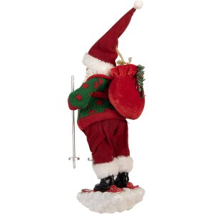Figura Decorativa Papá Noel en Esquíes Clayre & Eef Rojo y Verde 15x13x28 cm