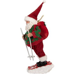 Figura Decorativa Papá Noel en Esquíes Clayre & Eef Rojo y Verde 15x13x28 cm