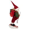Figura Decorativa Papá Noel en Esquíes Clayre & Eef Rojo y Verde 15x13x28 cm