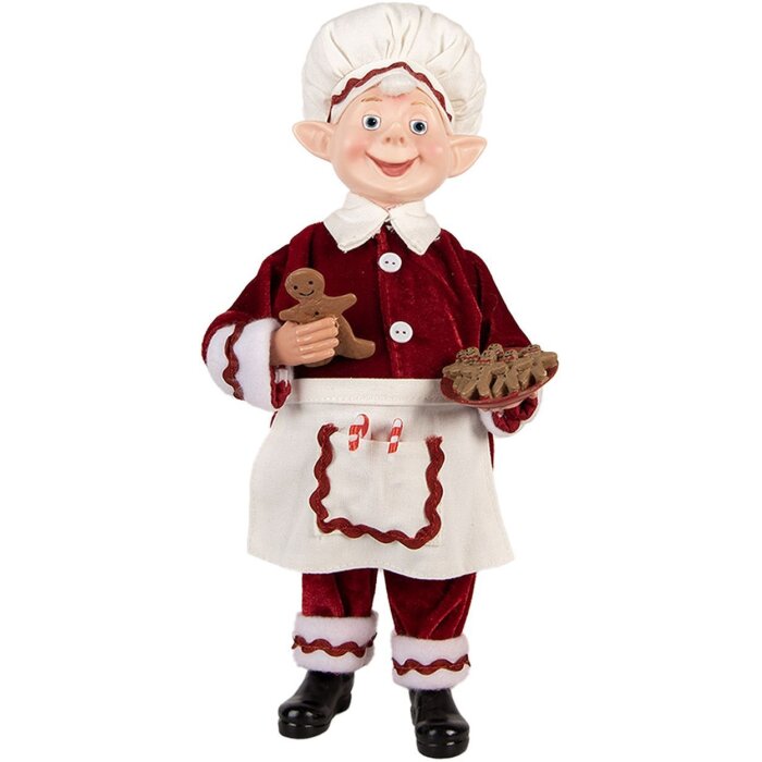 Clayre & Eef 66237 Decoración Navideña Elfo Rojo Blanco 30 cm