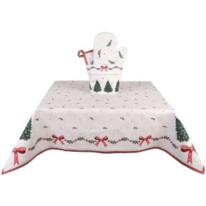 Manta de mesa Clayre & Eef TCH01 100x100 cm Beige Verde Rojo