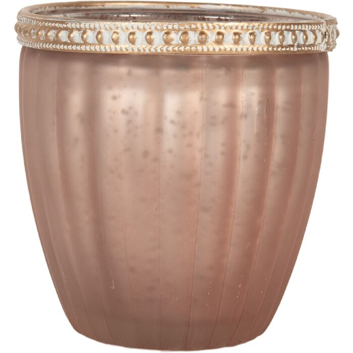 Portavelas de cristal Clayre & Eef 6GL5215 Rosa Ø 9x6 cm