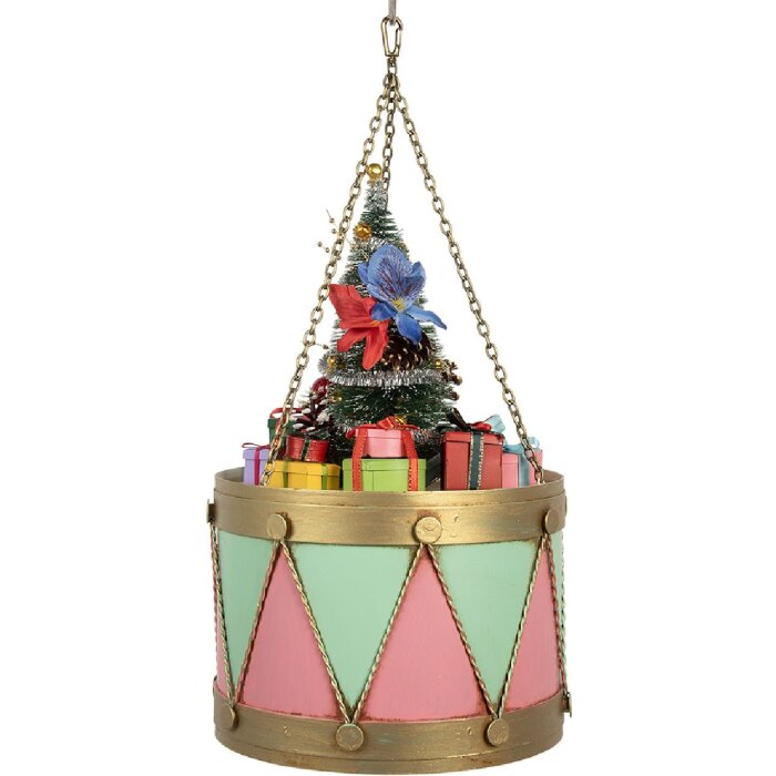 Clayre & Eef 6Y5867P Decoración Tambor Ø 21x34/43 cm Rosa Verde
