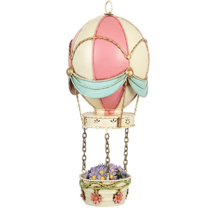 Decoración Globo Aerostático Clayre & Eef 6Y5878 Ø 14x29 cm Rosa Beige