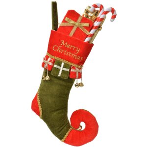 Calcetín decorativo de Navidad Clayre & Eef 66252 24x7x46 cm Rojo y Verde