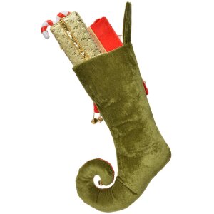 Calcetín decorativo de Navidad Clayre & Eef 66252 24x7x46 cm Rojo y Verde