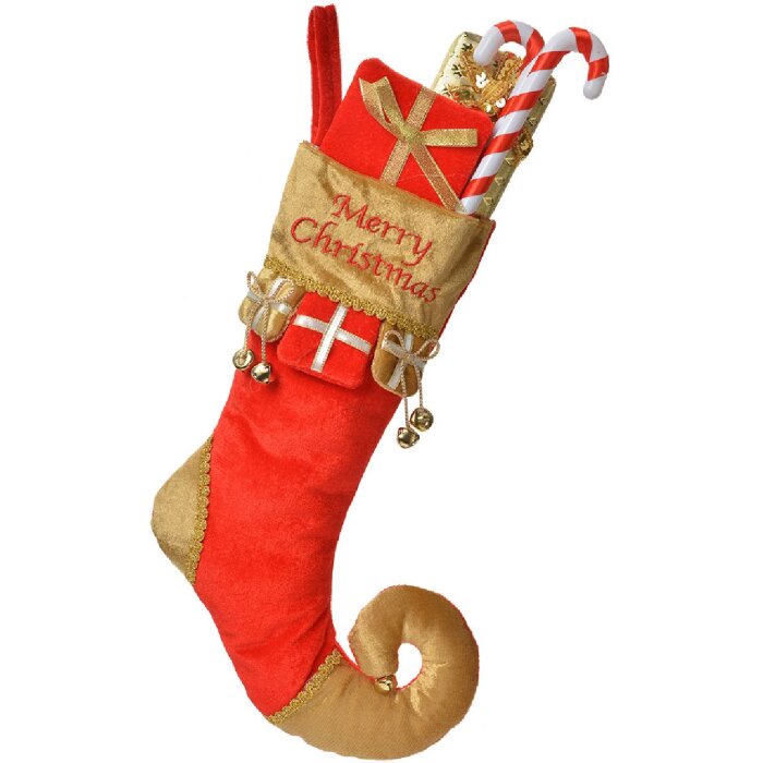 Calcetín de Navidad Decoración Clayre & Eef 66253 24x7x46 cm Rojo-Dorado