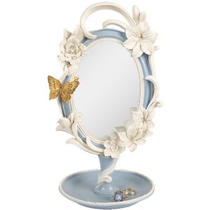 Espejo de mesa Clayre & Eef 62S341 16x14x27 cm Azul Blanco