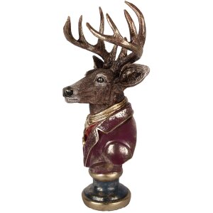 Busto Decorativo de Reno Clayre & Eef 30x22x57 cm Marrón Rojo