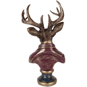 Busto Decorativo de Reno Clayre & Eef 30x22x57 cm Marrón Rojo