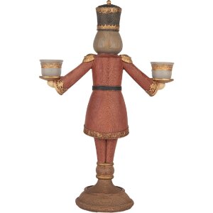 Candelabro Cascanueces Clayre & Eef 6PR5397 21x9x30 cm Rojo y Dorado