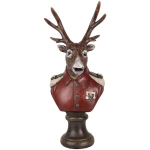 Busto Decorativo de Reno Clayre & Eef 6PR5593 12x10x27 cm Marrón Rojo