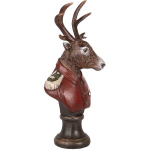 Busto Decorativo de Reno Clayre & Eef 6PR5593 12x10x27 cm Marrón Rojo