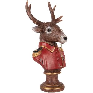 Busto decorativo de reno Clayre & Eef 6PR5594 10x8x19 cm Marrón y Rojo