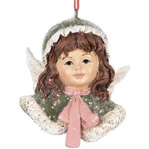 Clayre & Eef 6PR5705 Decoración Colgante Ángel 7x7x7 cm Verde y Beige
