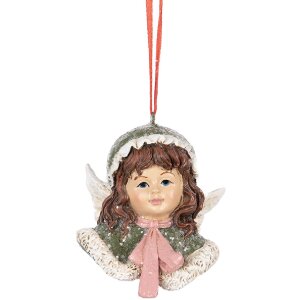 Clayre & Eef 6PR5705 Decoración Colgante Ángel 7x7x7 cm Verde y Beige