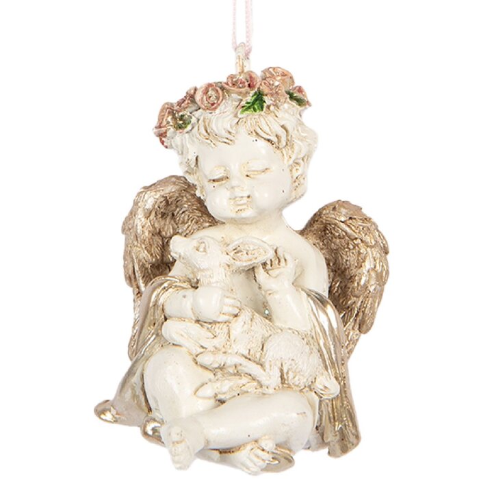 Clayre & Eef 6PR5707 Adorno Colgante Ángel 5x4x6 cm beige-dorado