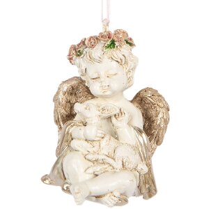 Clayre & Eef 6PR5707 Adorno Colgante Ángel 5x4x6 cm beige-dorado