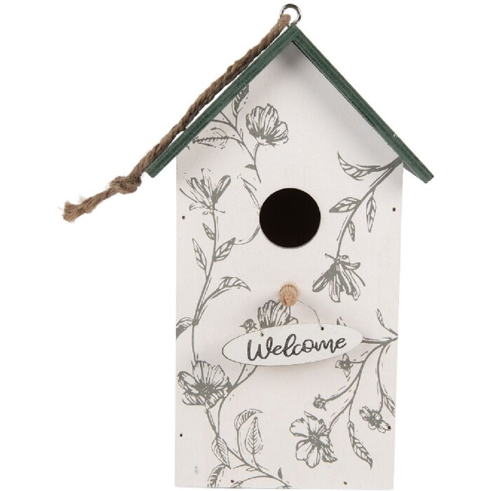 Casa para pájaros Clayre & Eef 6H2440 15x10x22 cm Blanco y Verde